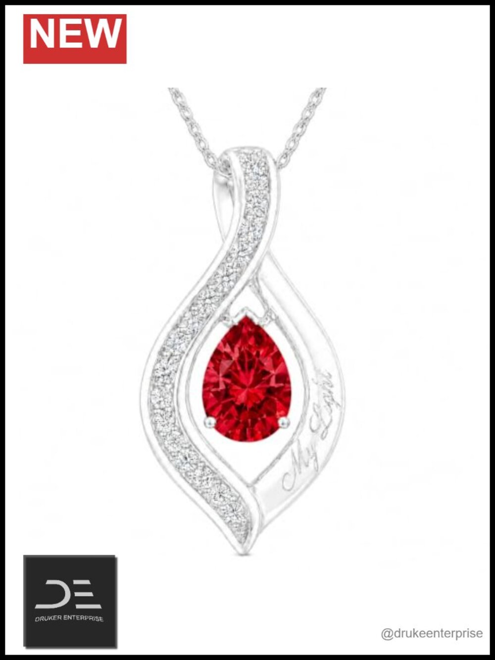 July Birthstone Necklace Women Teardrop Infinity Pendant White Gold Plated